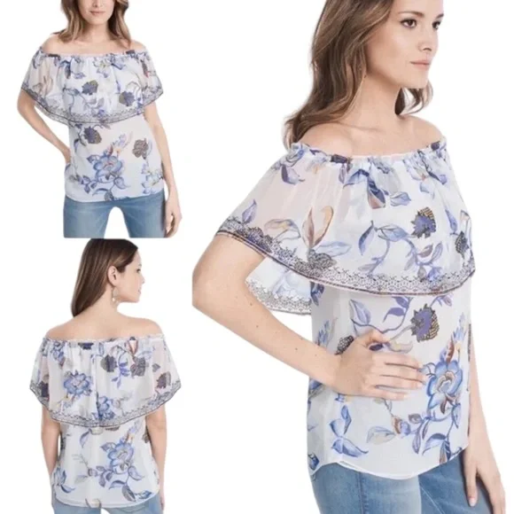 White House Black Market embroidered off the shoulder floral print top XL - Picture 9 of 9